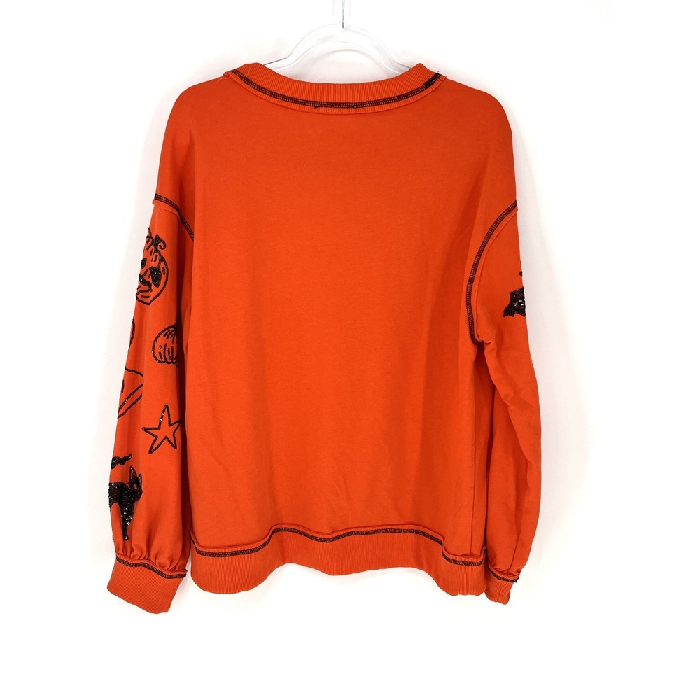 Fantastic Fawn Size M Orange Halloween Relaxed Sweatshirt Sequin Ghost Pumpkin - Picture 3 of 7